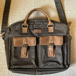 Brown Travel Bag with Leather Accents and Top Handles